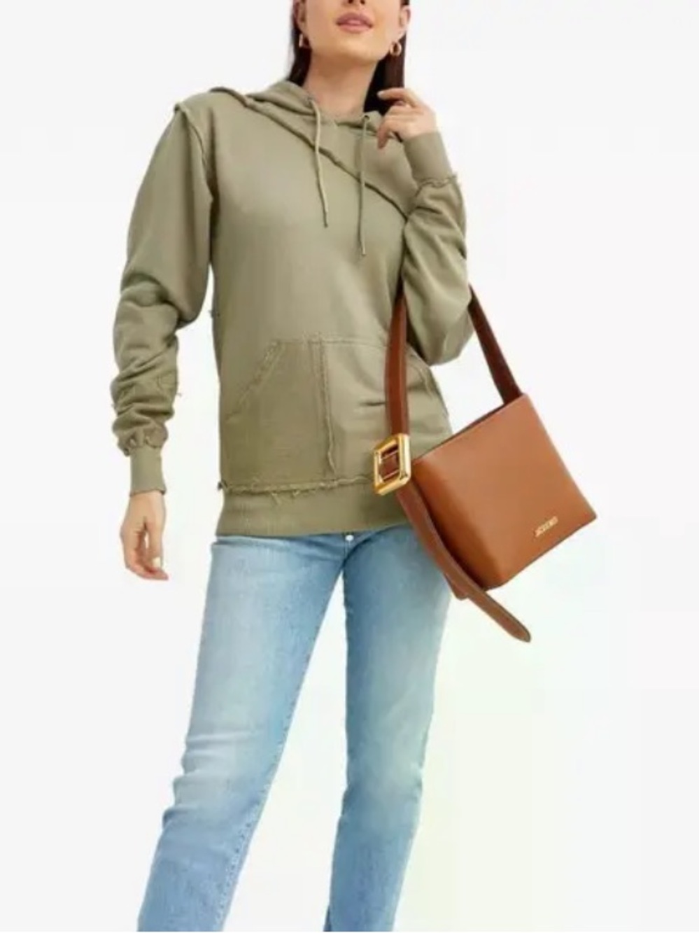Ser.O.Ya Frayed Effect Drawstring Hoodie Moss Green Size Small